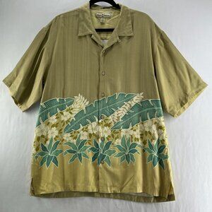 Tommy Bahama Silk Hawaiian Camp Shirt Men Sz L Short Sleeve Tropical Print Green